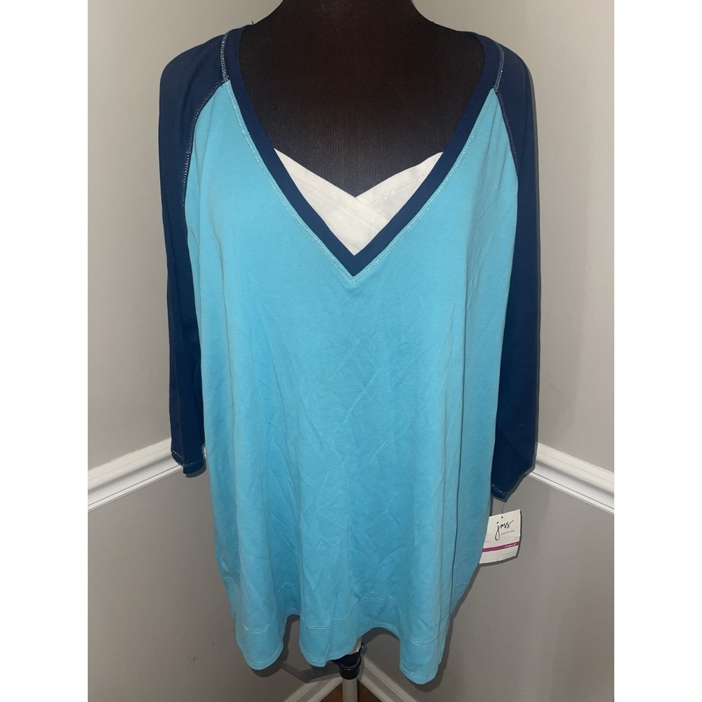 Just My Size Women's Plus Size 26/28 Color-Block V-Neck 3/4 Raglan Sleeve Top